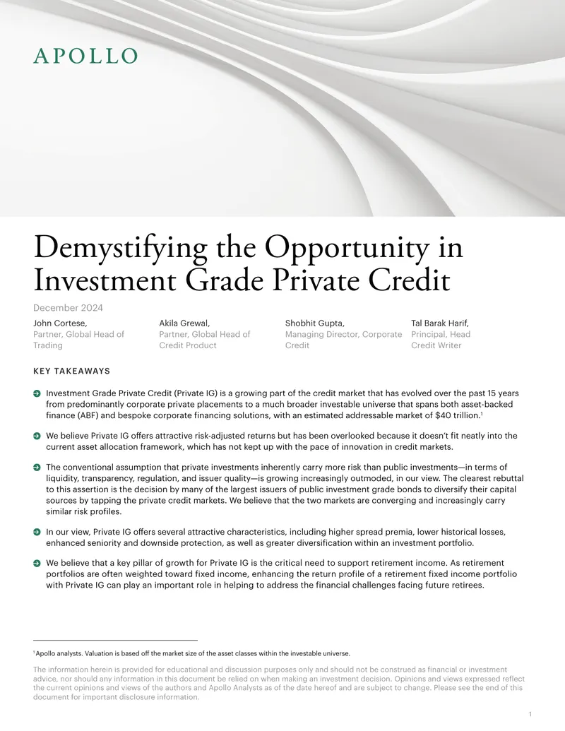 Demystifying the Opportunity in Investment Grade Private Credit