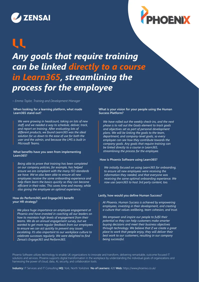 Phoenix Software's Use of Learn365 for Employee Engagement