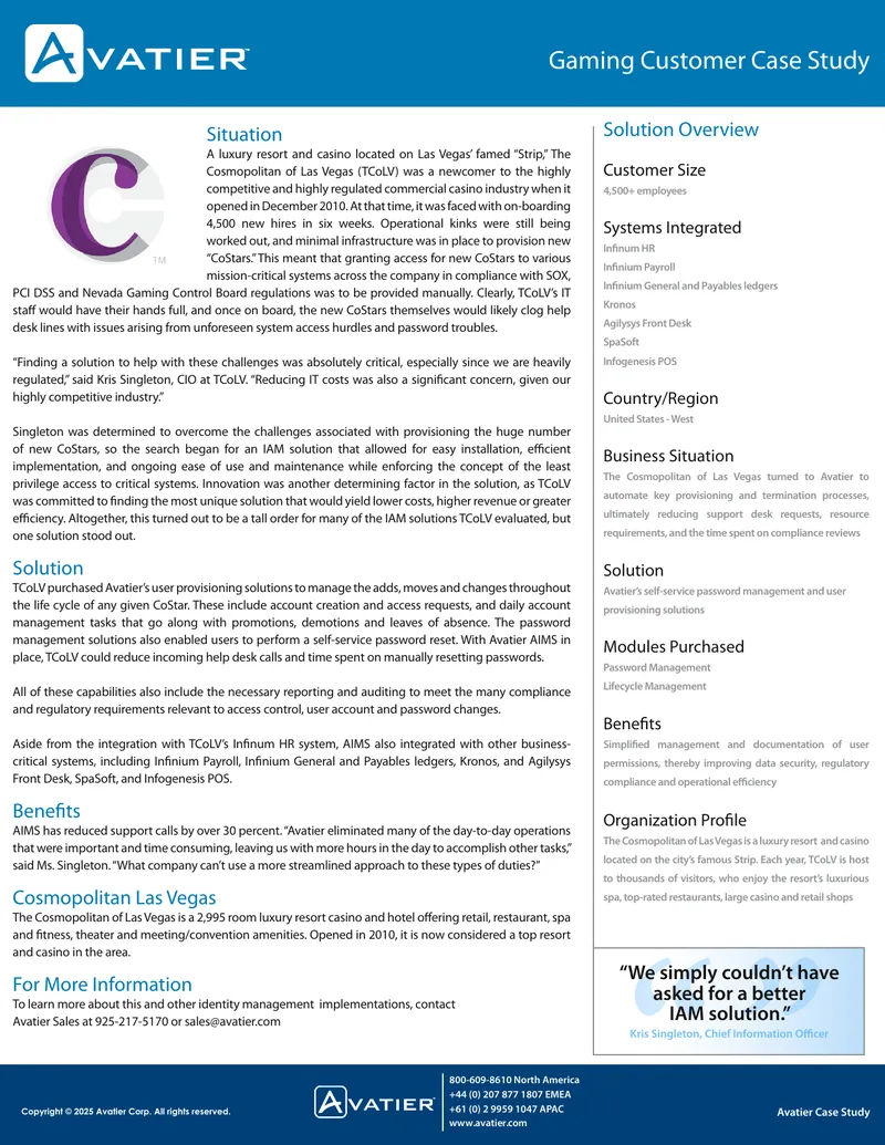 Avatier Case Study for The Cosmopolitan of Las Vegas