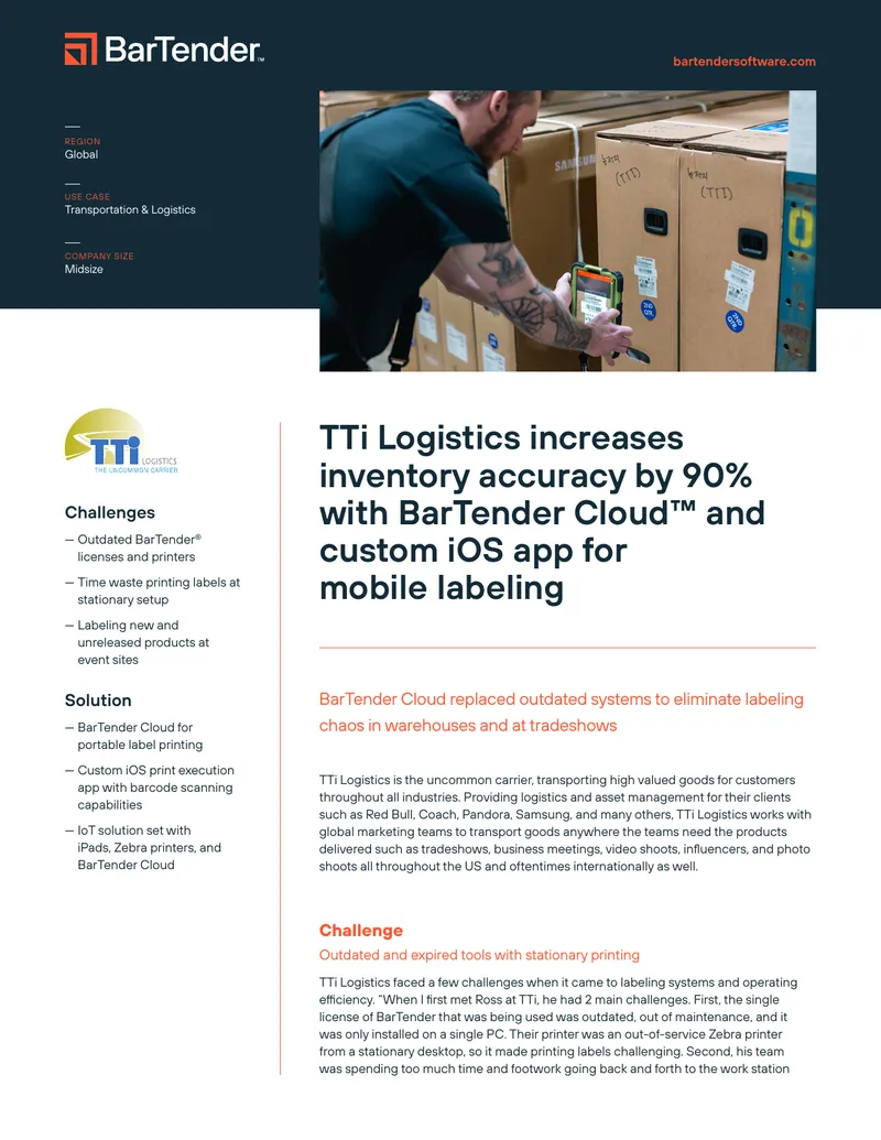 BarTender Cloud Implementation for TTi Logistics