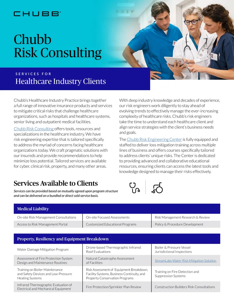 Chubb Risk Consulting Services for Healthcare Industry