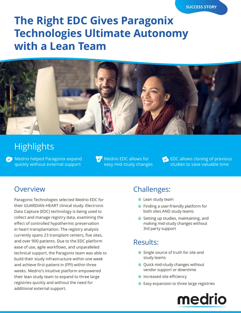 Paragonix Technologies Utilizes Medrio EDC for Clinical Study