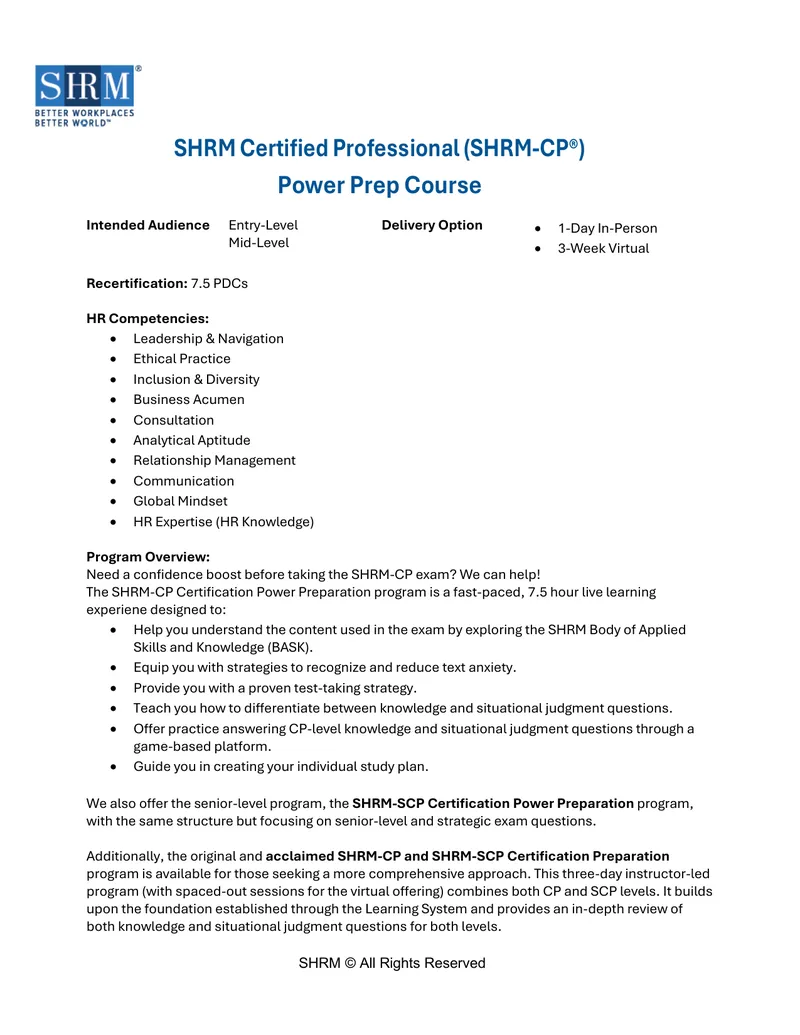 SHRM Certified Professional Power Prep Course