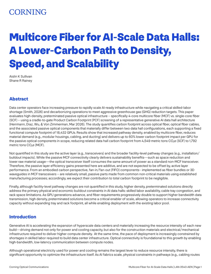 Multicore Fiber for AI-Scale Data Halls