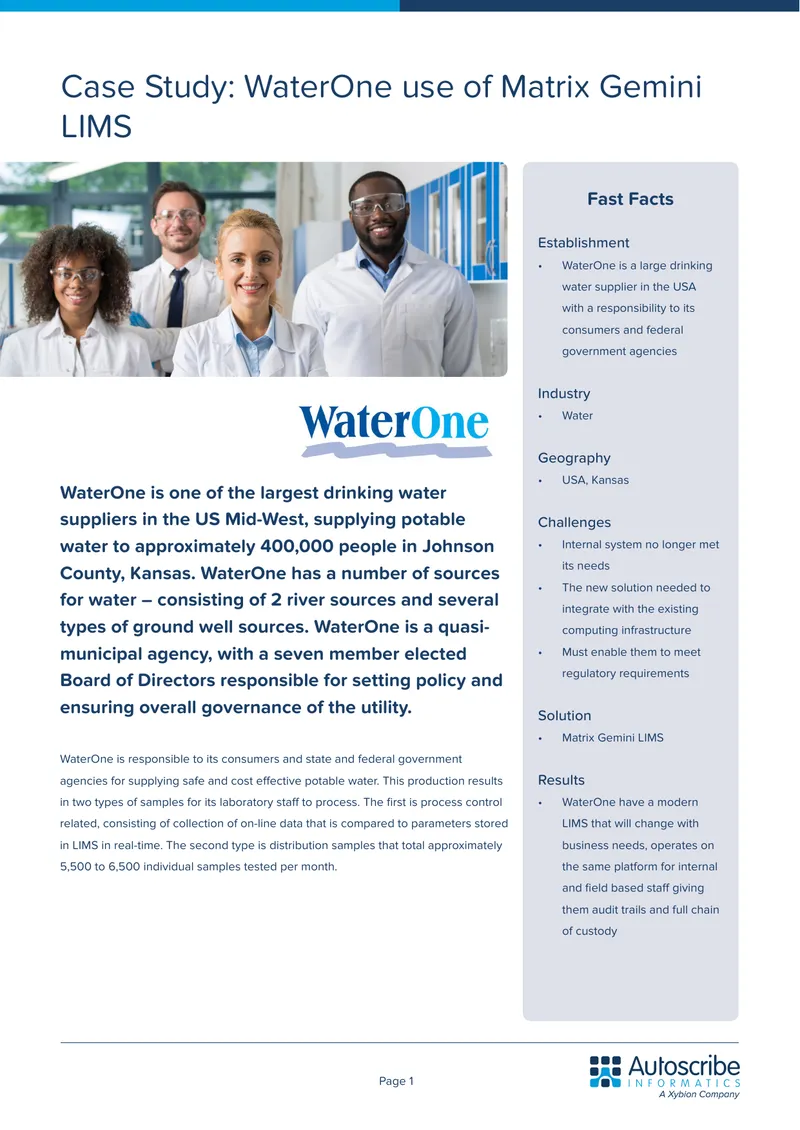 WaterOne Case Study on Matrix Gemini LIMS Implementation