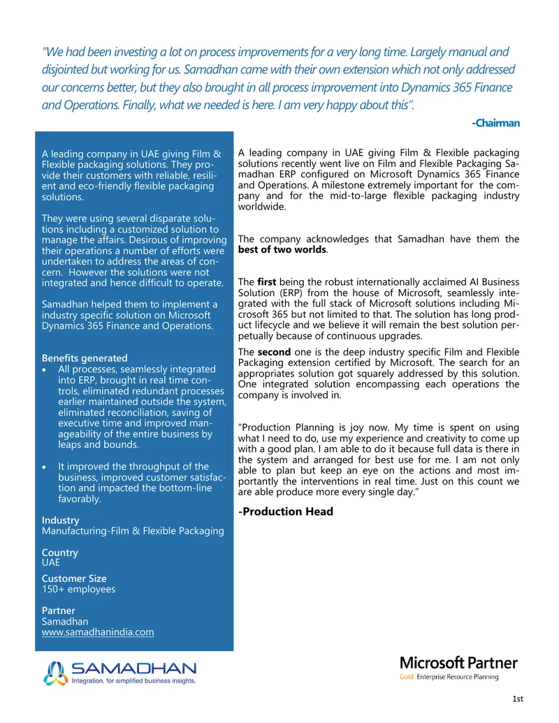 Implementation of ERP for Film and Flexible Packaging