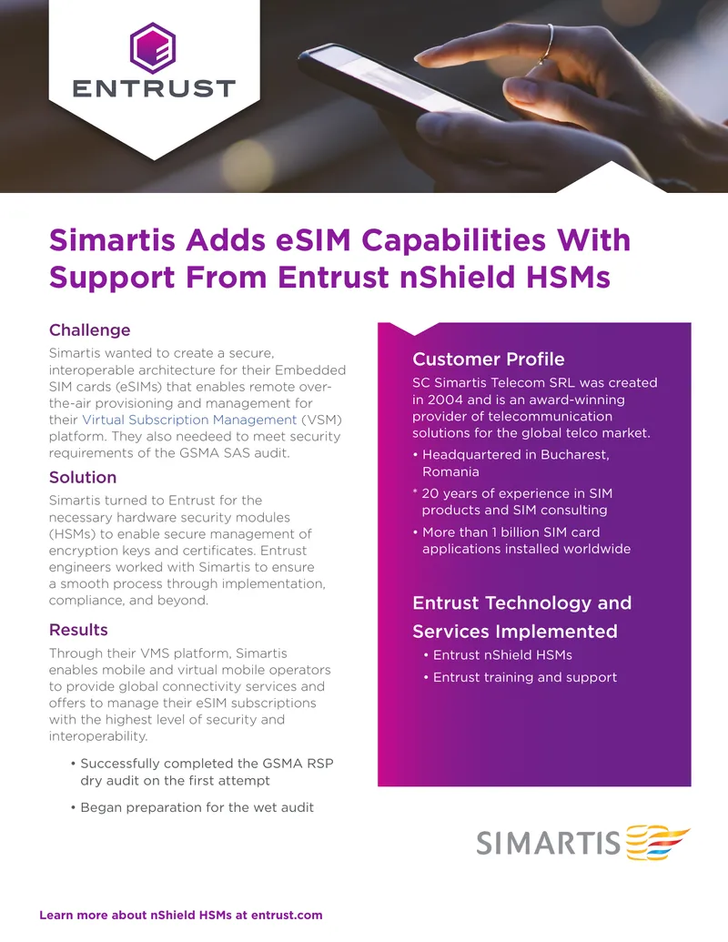 Simartis eSIM Implementation with Entrust nShield HSMs