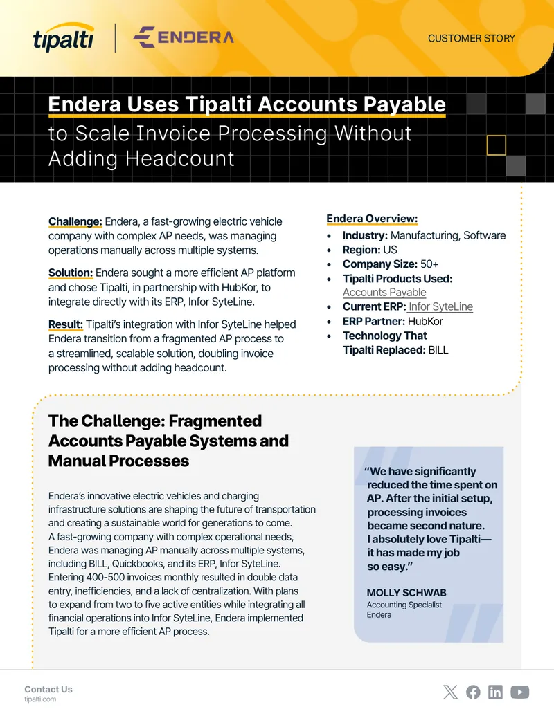 Endera Customer Story on Tipalti Integration