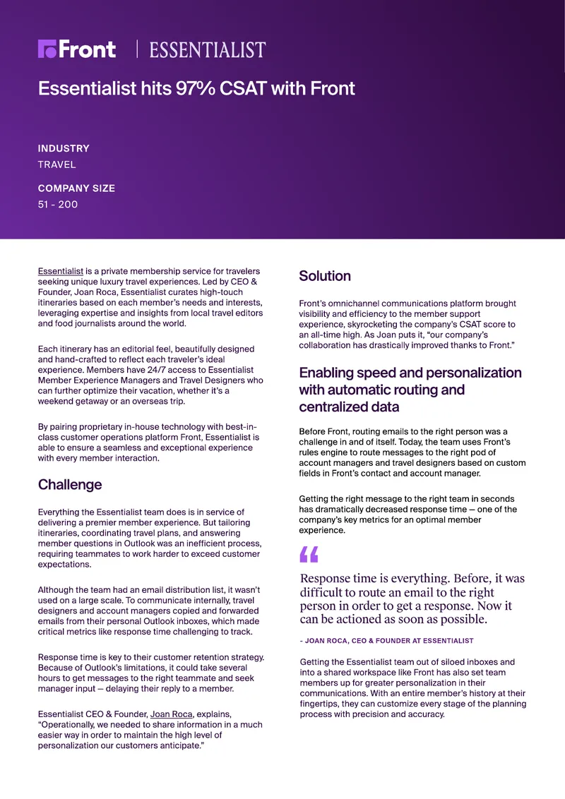 Essentialist Achieves 97% CSAT with Front Integration