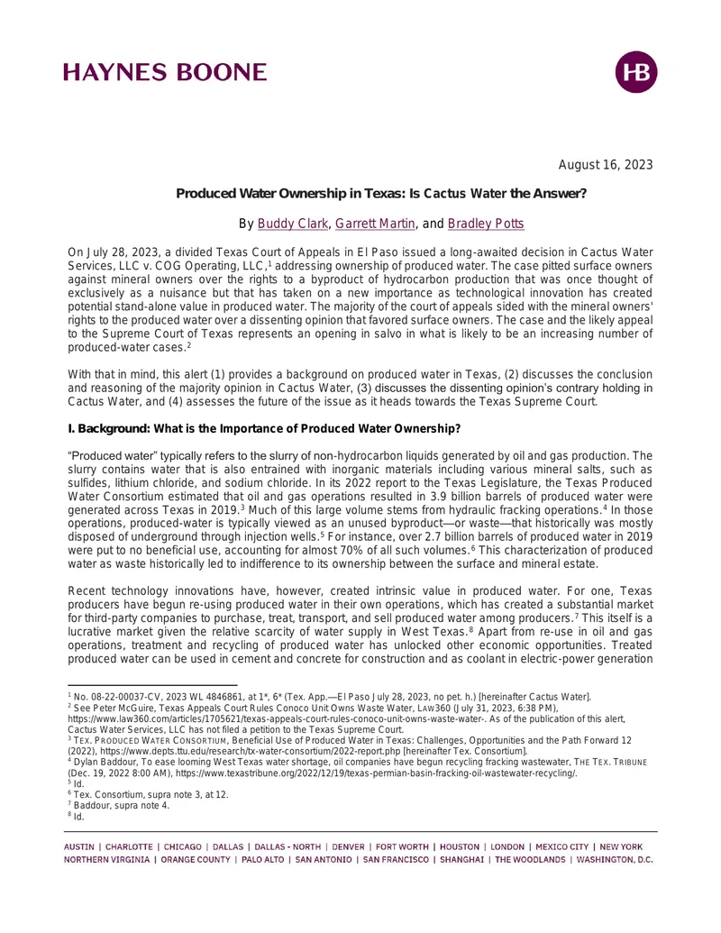 Produced Water Ownership Case Analysis in Texas
