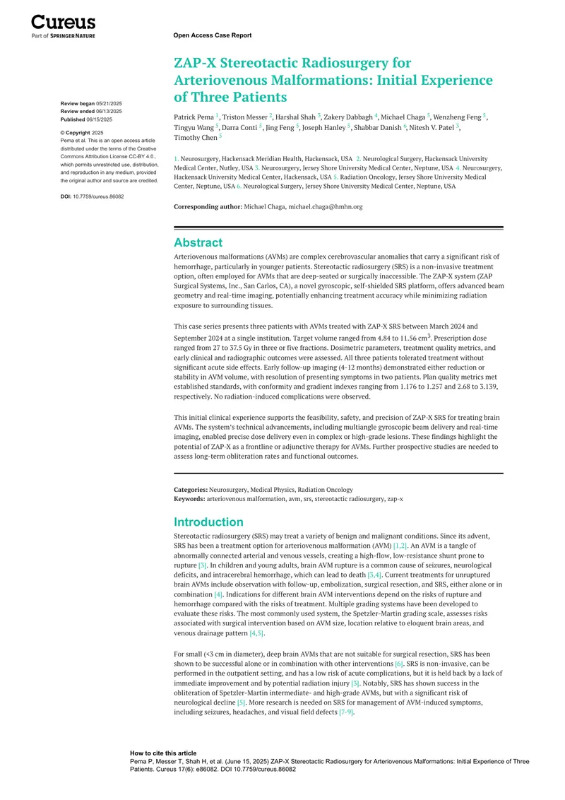 ZAP-X Stereotactic Radiosurgery for Arteriovenous Malformations