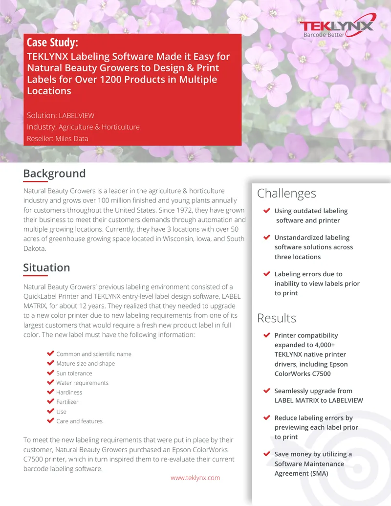 Natural Beauty Growers Labeling Software Upgrade Case Study