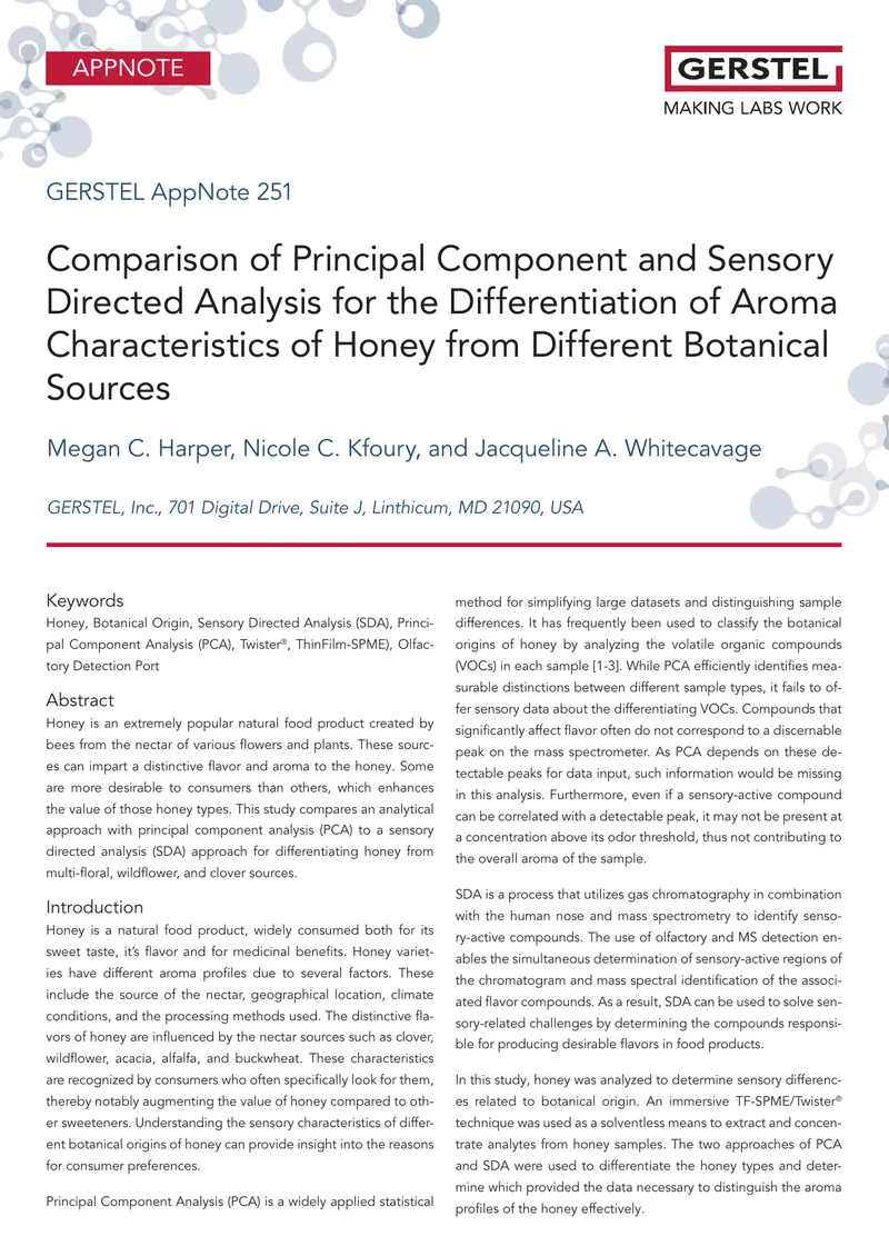Comparison of Analytical Methods for Honey Aroma Differentiation