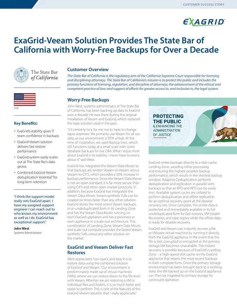 ExaGrid-Veeam Solution for State Bar of California
