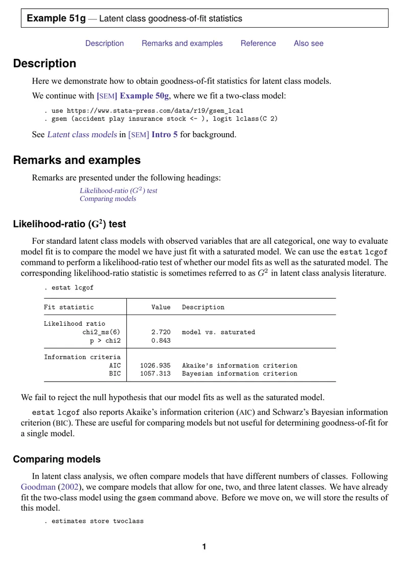 Latent Class Goodness-of-Fit Statistics Guide