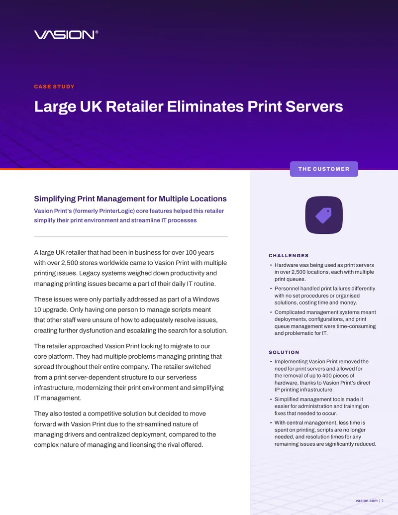 Large UK Retailer Transitions to Serverless Print Management