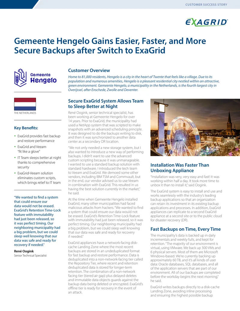 Gemeente Hengelo Implements ExaGrid Backup Solution