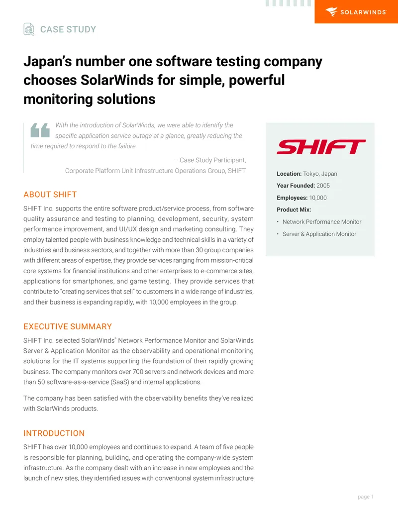 SHIFT Inc. Case Study on SolarWinds Monitoring Solutions