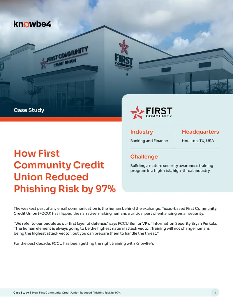 How First Community Credit Union Reduced Phishing Risk by 97%