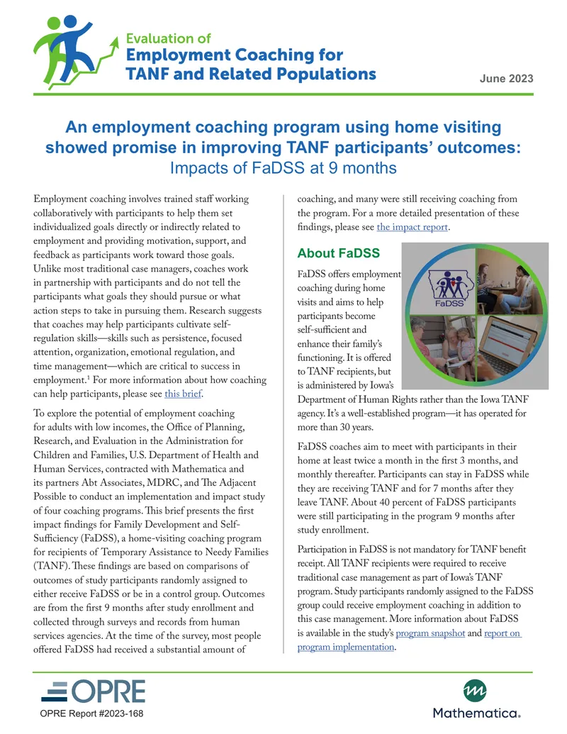 Evaluation of Employment Coaching for TANF Participants