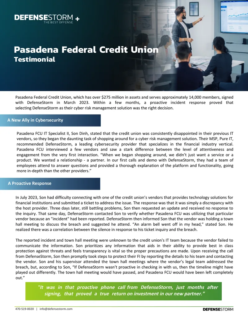 Pasadena Federal Credit Union Cybersecurity Partnership