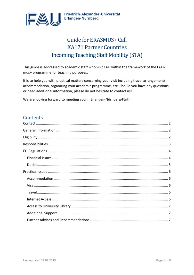 Guide for ERASMUS+ Incoming Teaching Staff Mobility