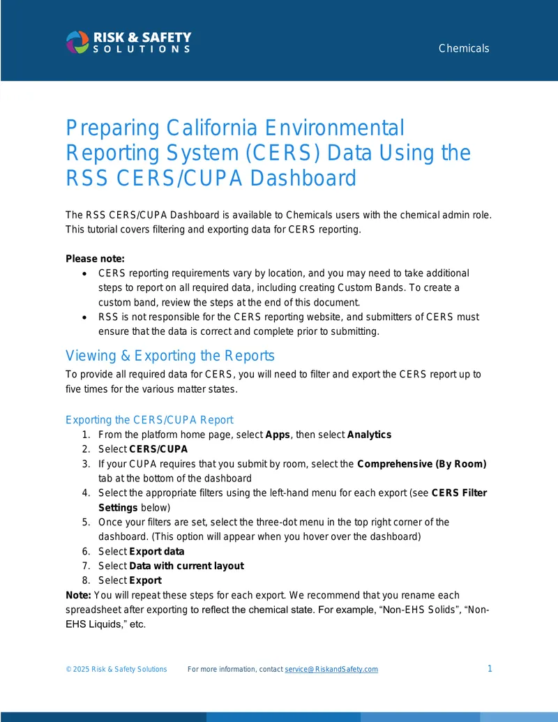 Preparing California Environmental Reporting System Data Using RSS Dashboard
