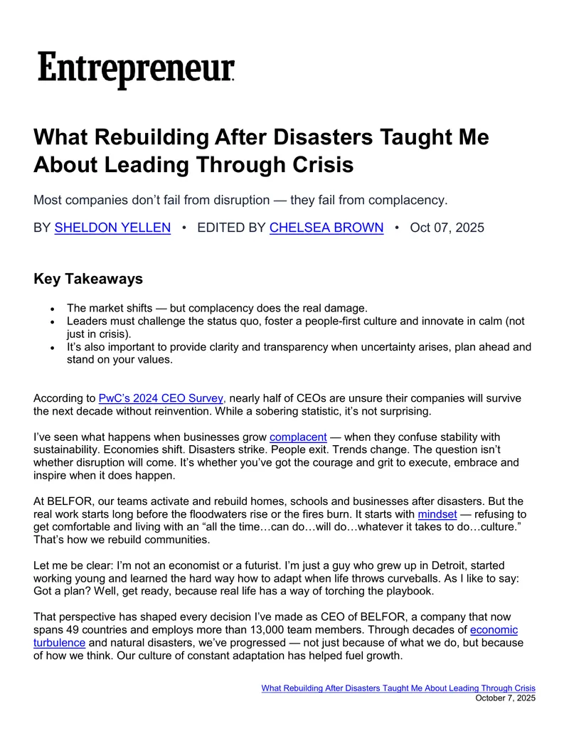 Lessons on Leadership from Disaster Recovery