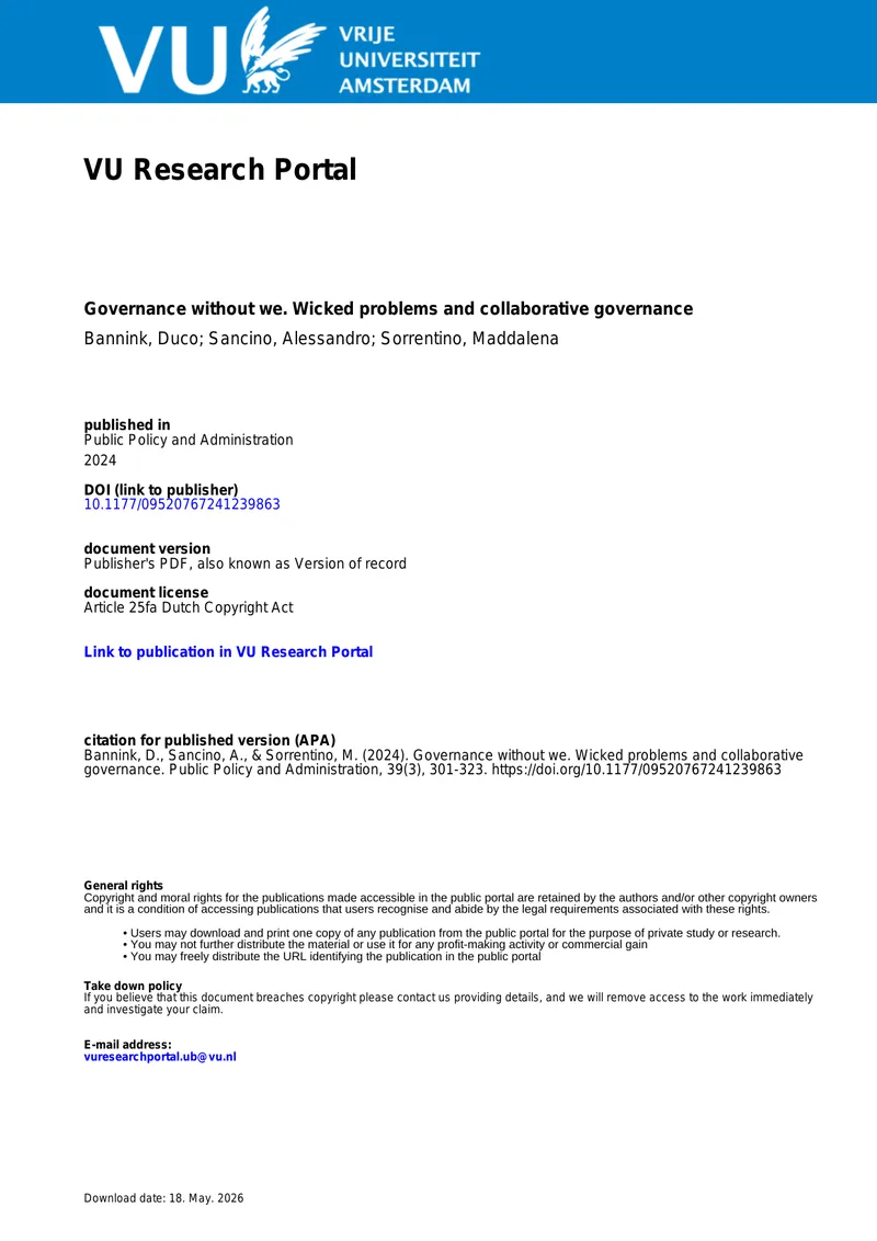 Governance Challenges in Addressing Wicked Problems