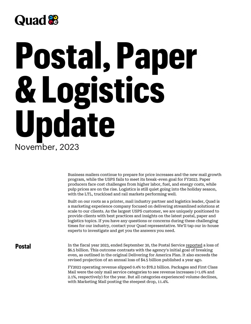 Postal, Paper and Logistics Update November 2023