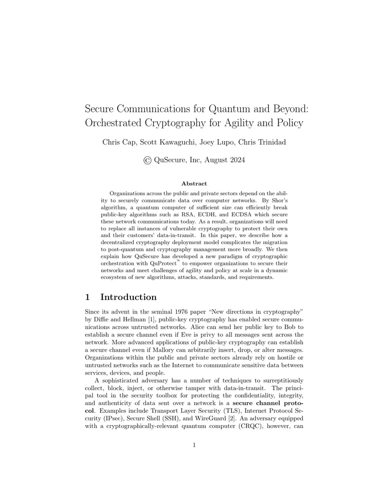 Secure Communications and Quantum Cryptography Management