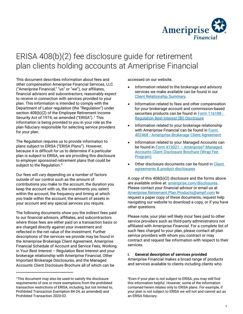 ERISA 408(b)(2) Fee Disclosure Guide