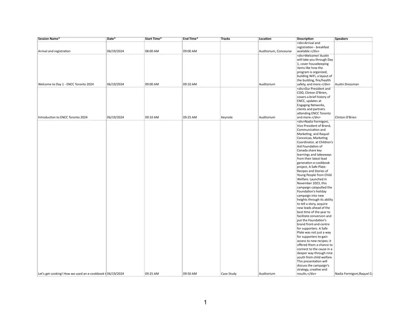 ENCC Toronto 2024 Event Schedule and Sessions