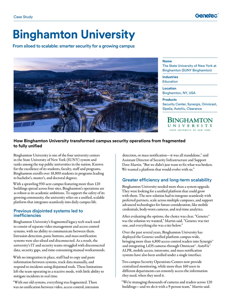 Binghamton University Campus Security Transformation Case Study