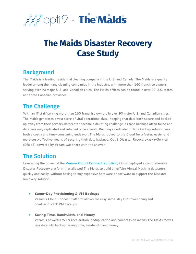 The Maids Disaster Recovery Case Study
