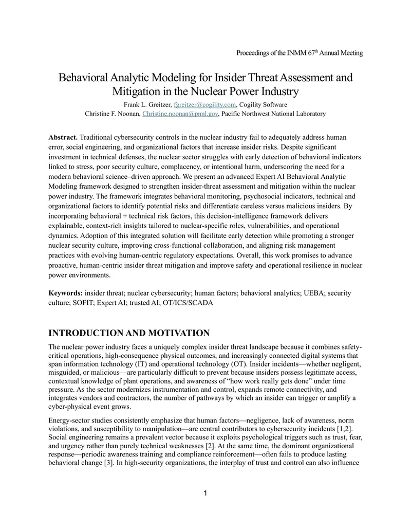 Behavioral Analytic Modeling for Insider Threat Mitigation
