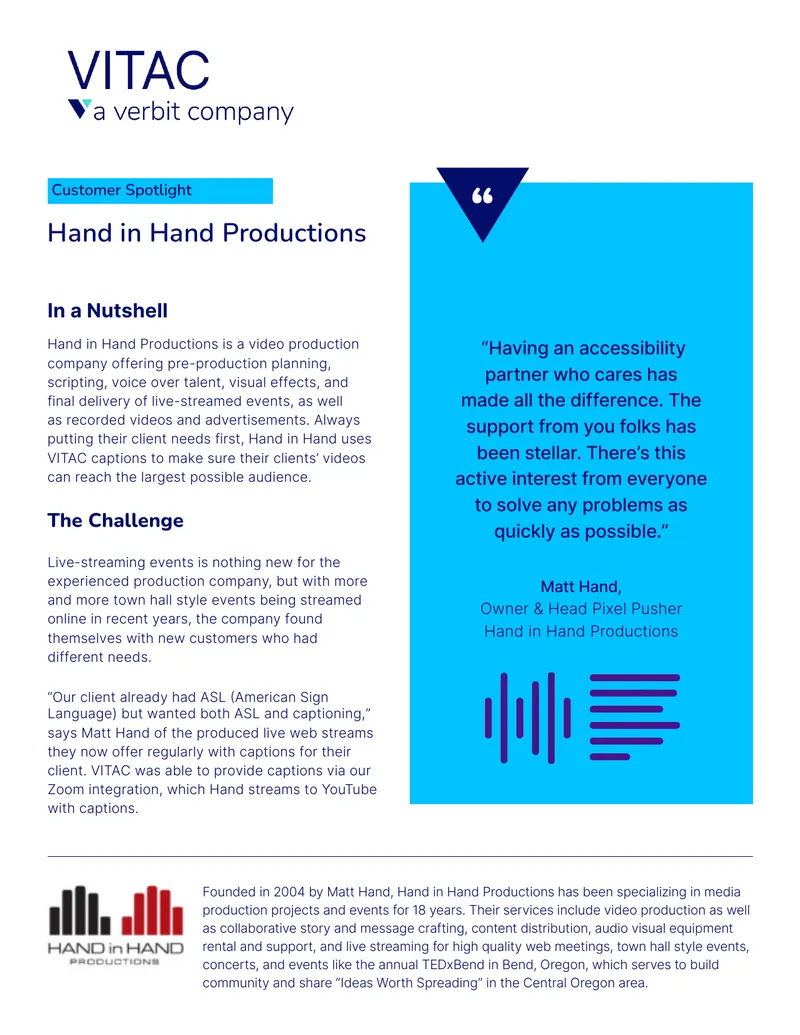Hand in Hand Productions Customer Spotlight