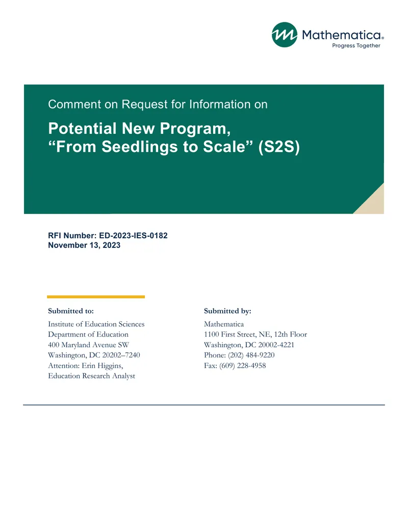 Comment on Request for Information for S2S Program