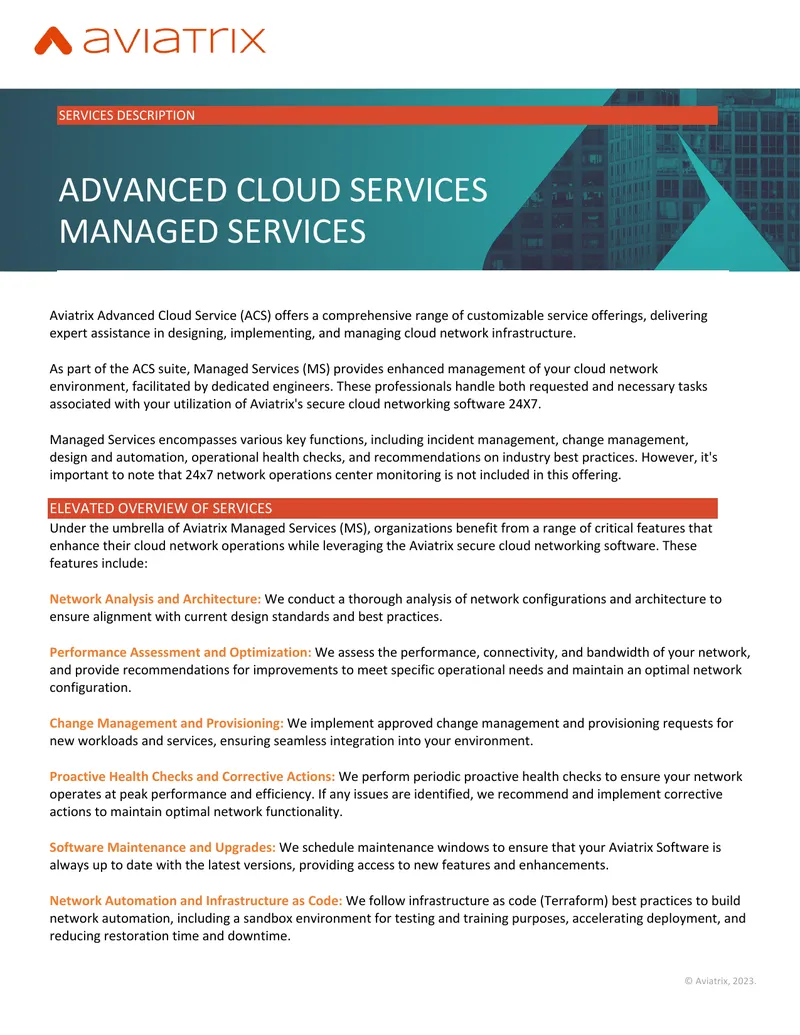 Aviatrix Managed Services Description