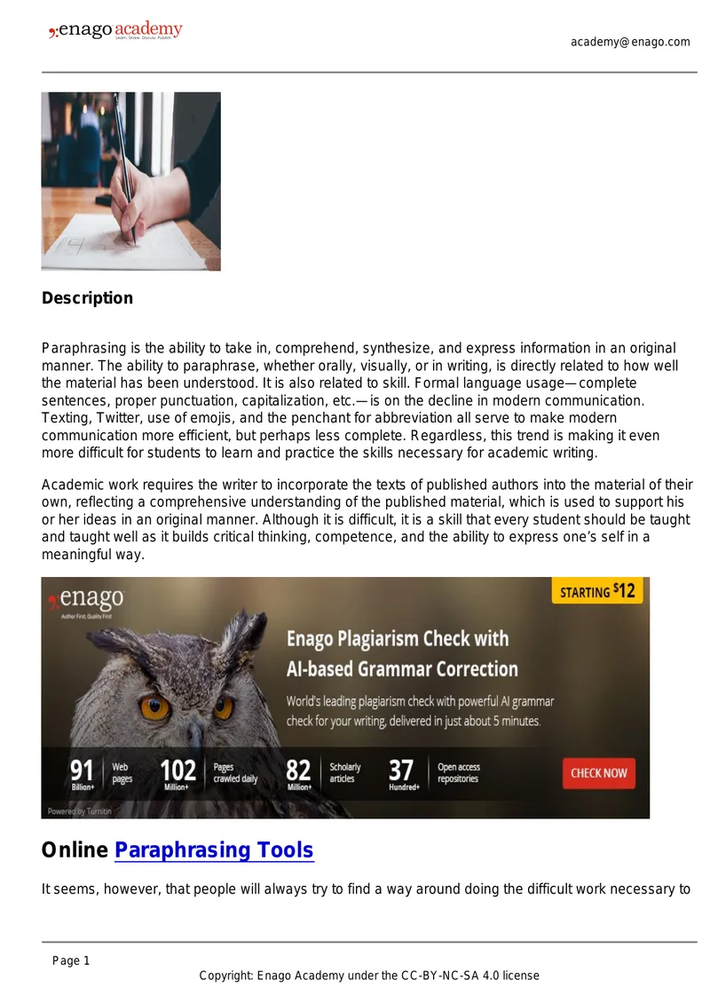 Paraphrasing Techniques and Academic Integrity