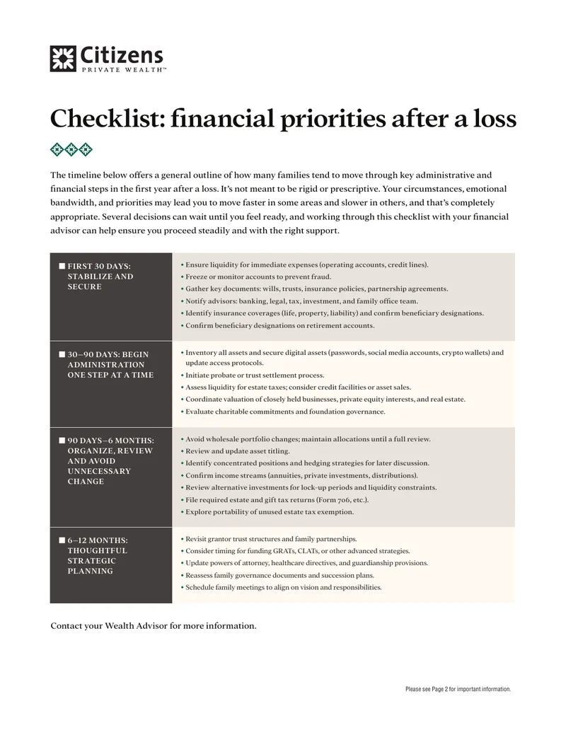 Financial Priorities Checklist After a Loss