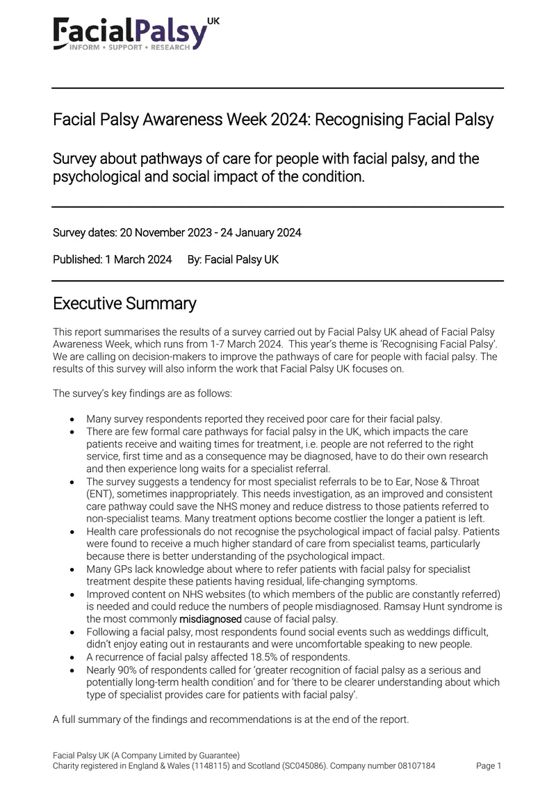 Facial Palsy Awareness Week 2024 Survey Report