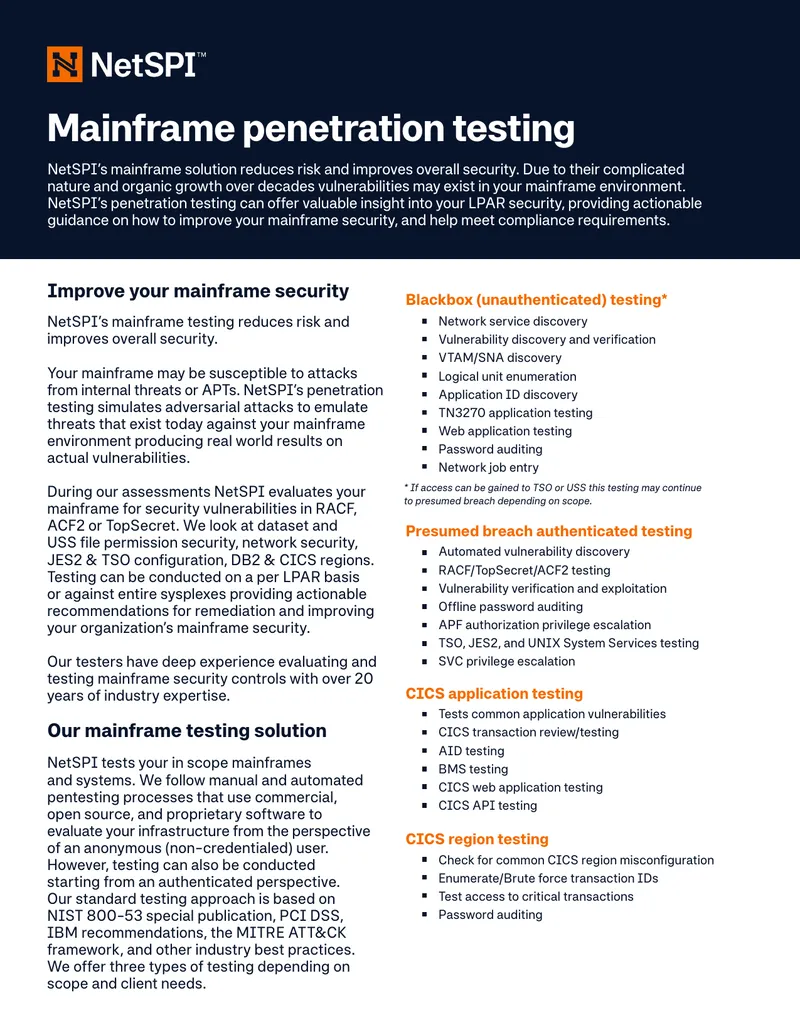Mainframe Penetration Testing Solutions Overview