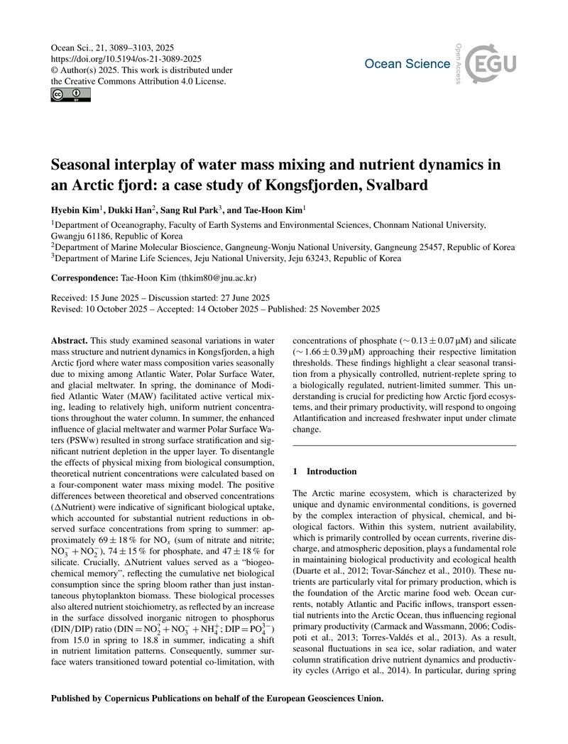 Seasonal Water Mass Mixing and Nutrient Dynamics Study
