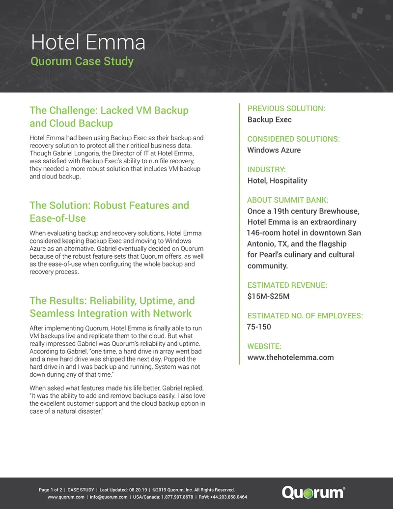 Quorum Backup and Recovery Case Study for Hotel Emma