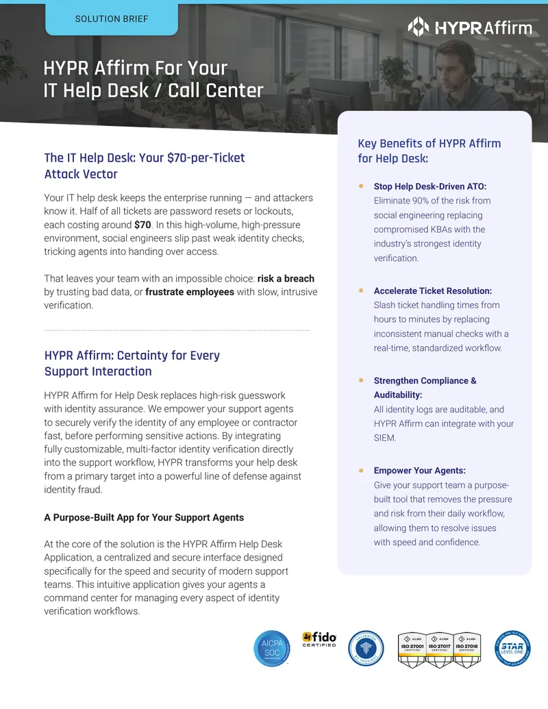 HYPR Affirm Help Desk Identity Verification Solution