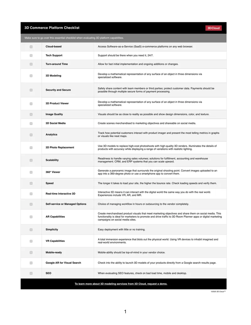 3D Commerce Platform Evaluation Checklist