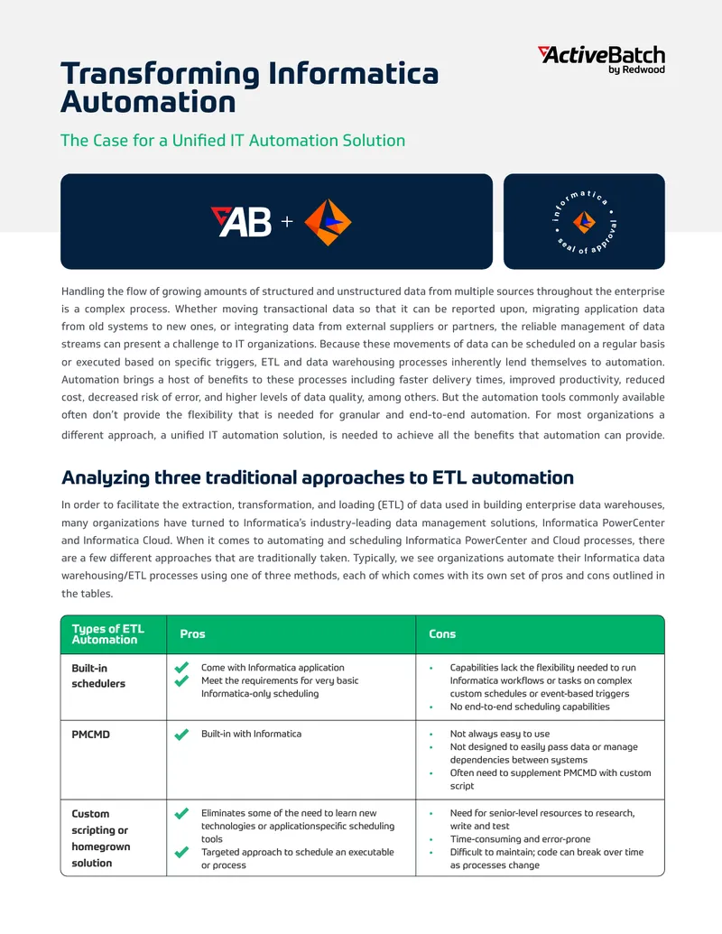 Unified IT Automation for Informatica Workflows