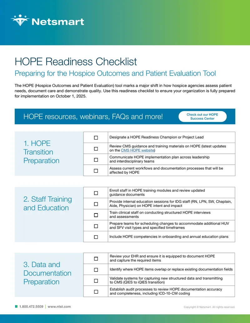 HOPE Readiness Checklist for Hospice Implementation