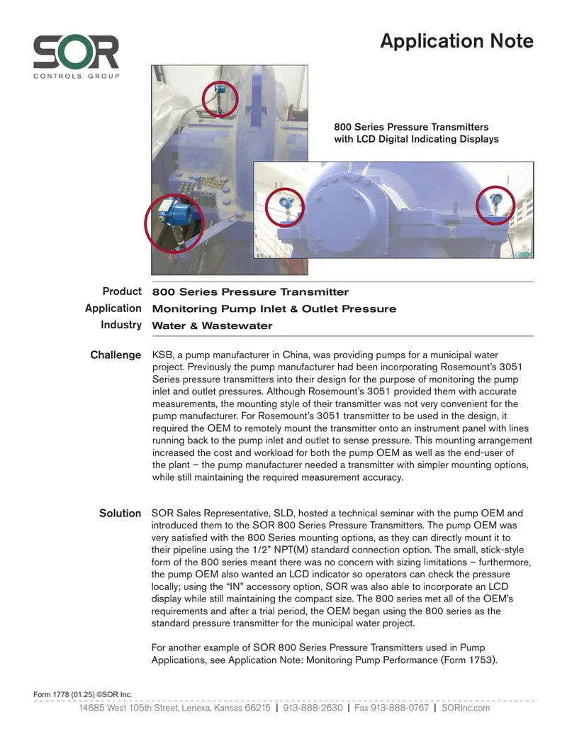 800 Series Pressure Transmitter Application Note